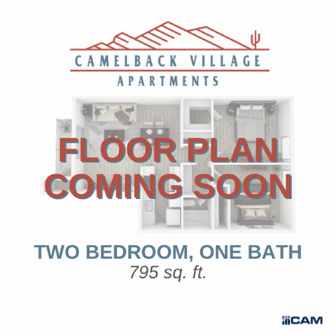 A floor plan for a two bedroom apartment with one bath is coming soon.